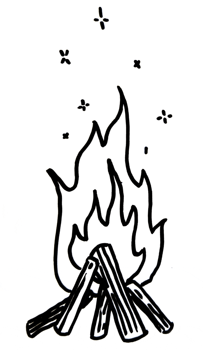 a roaring campfire